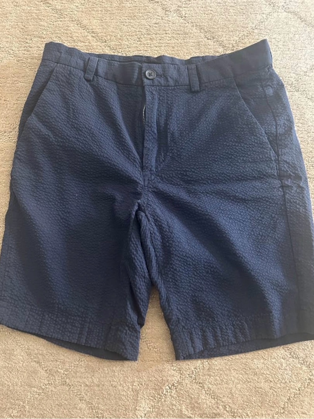 Brooks Brothers Navy Seersucker Flat Front Shorts